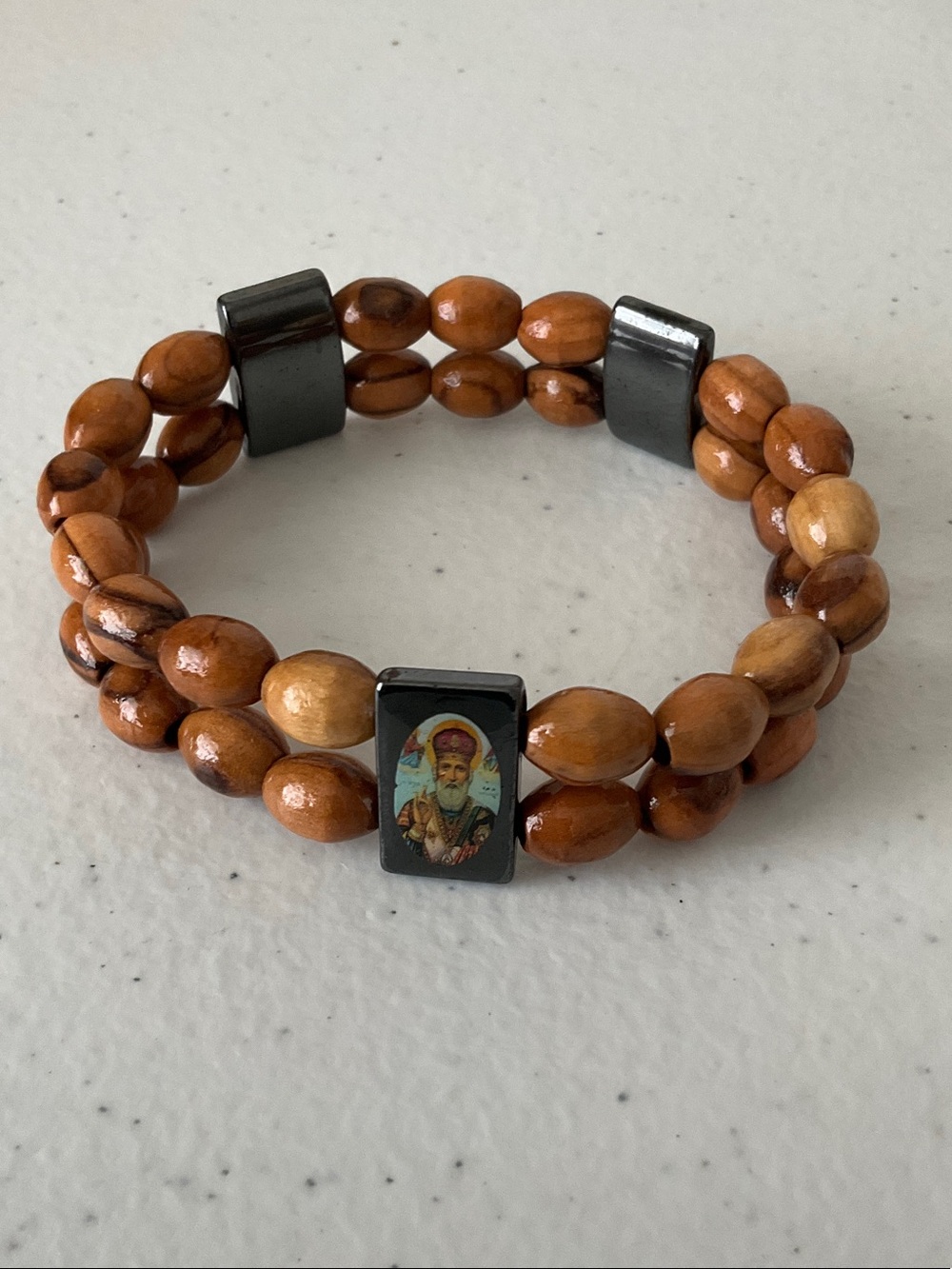 Handcrafted Olive Wood Bead Religious Stretch Bracelet